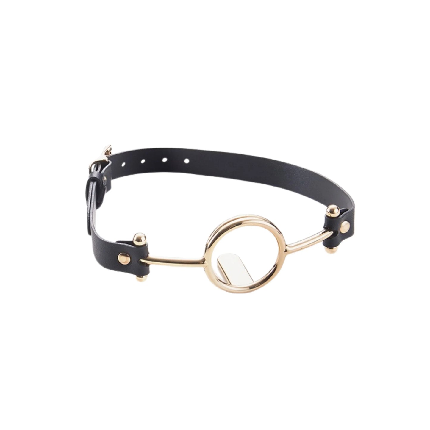 Roomfun’s Leather O-Ring Mouth Gag with Tongue Depressor Golden