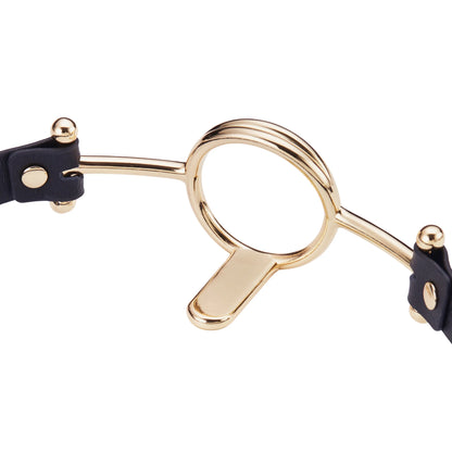 Roomfun’s Leather O-Ring Mouth Gag with Tongue Depressor Golden