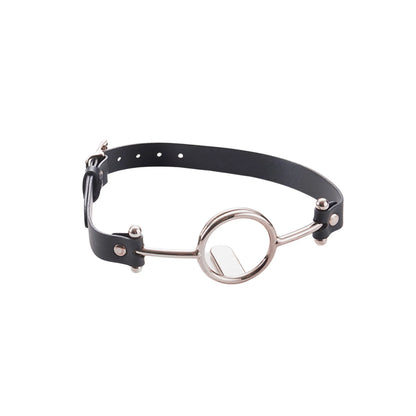 Roomfun’s Leather O-Ring Mouth Gag with Tongue Depressor Gun Metal
