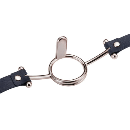 Roomfun’s Leather O-Ring Mouth Gag with Tongue Depressor Gun Metal